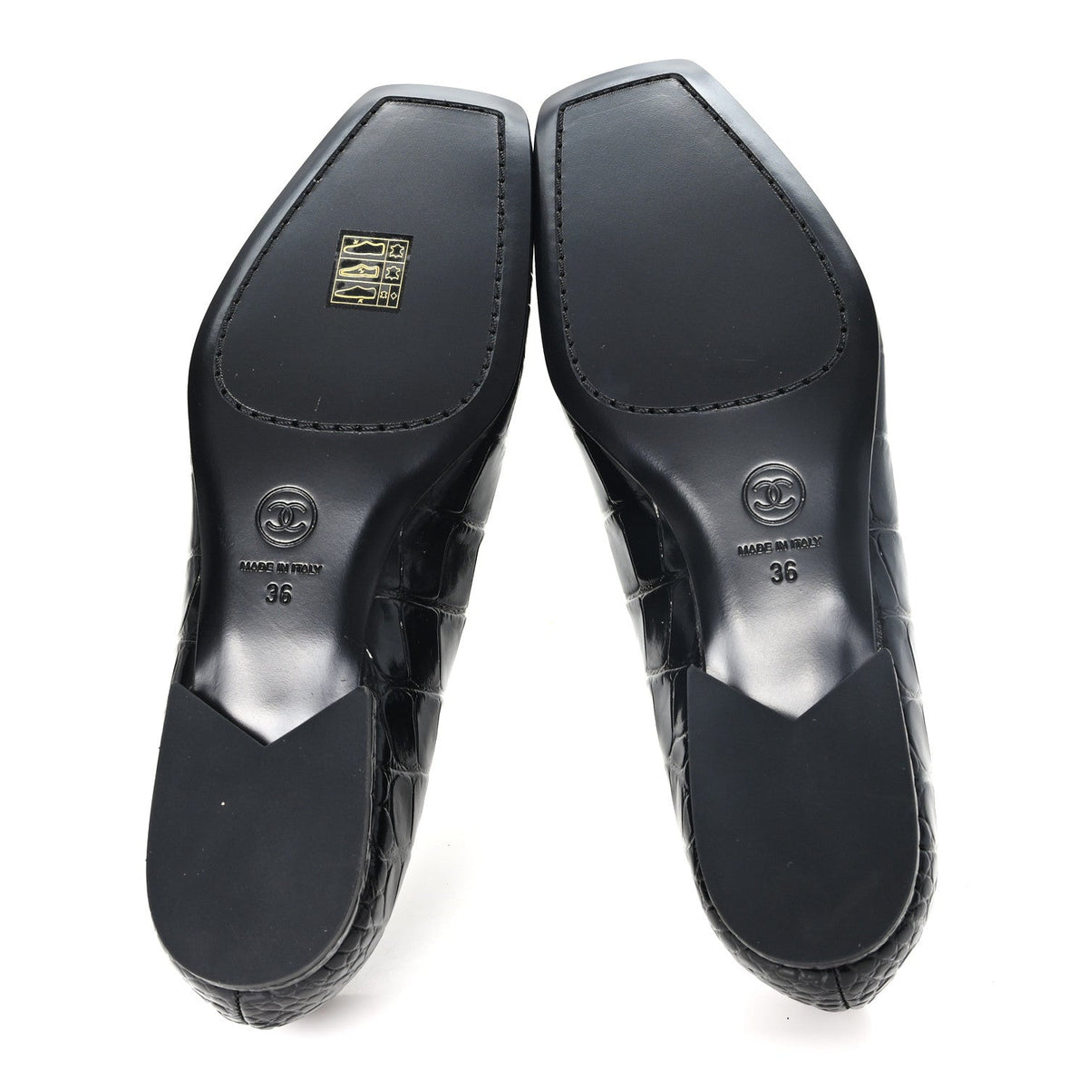 Patent Calfskin Crocodile Embossed Ballet Flats 36 Black