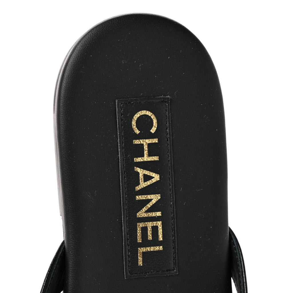 Shiny Lambskin Crystal CC Thong Sandals 39.5 Black