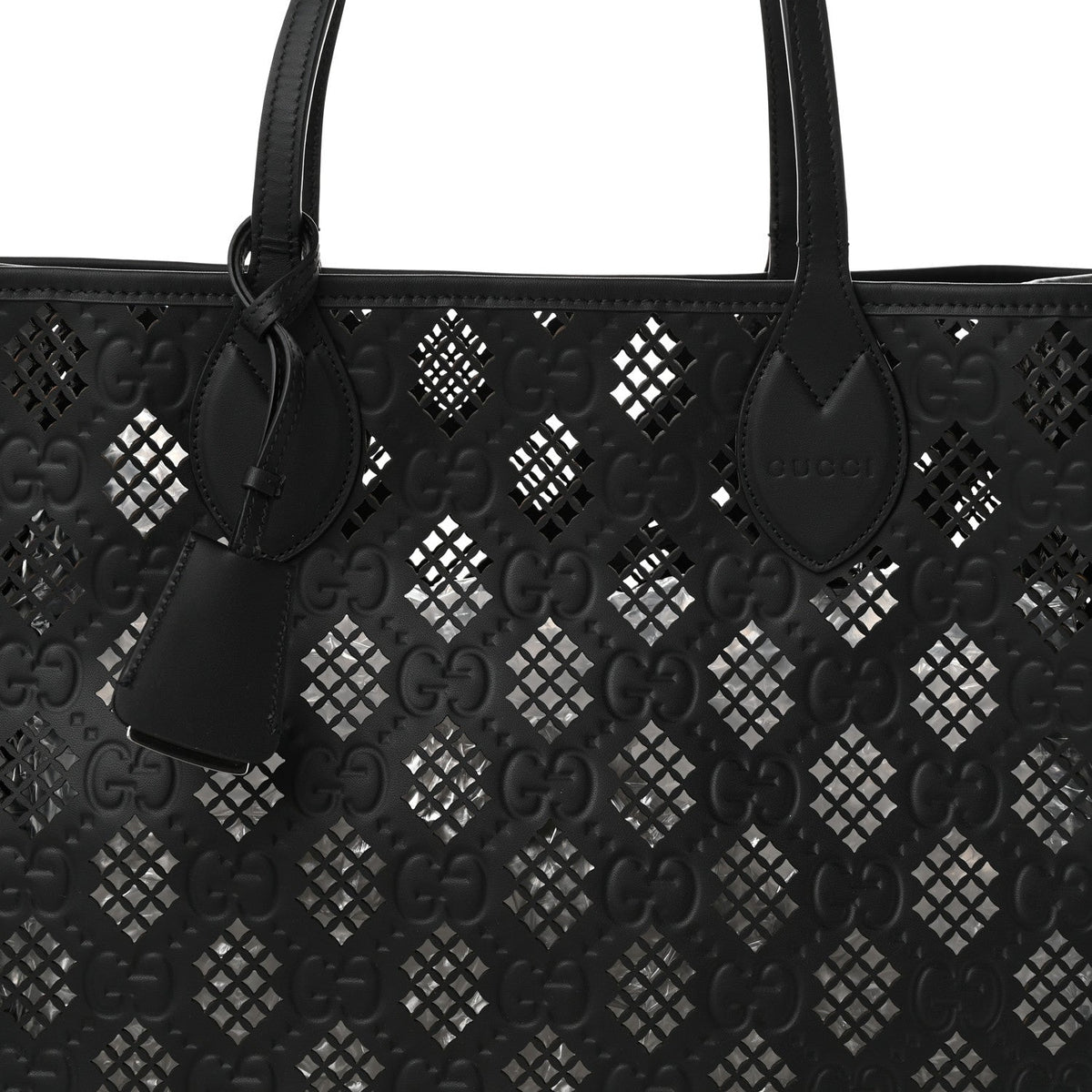 Calfskin GG Monogram Diamond Cut Medium Ophidia Tote Bag Black