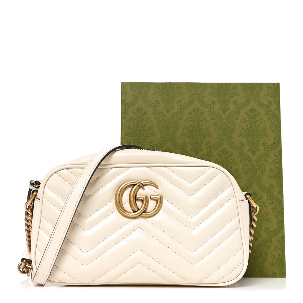 Calfskin Matelasse Small GG Marmont Chain Shoulder Bag White