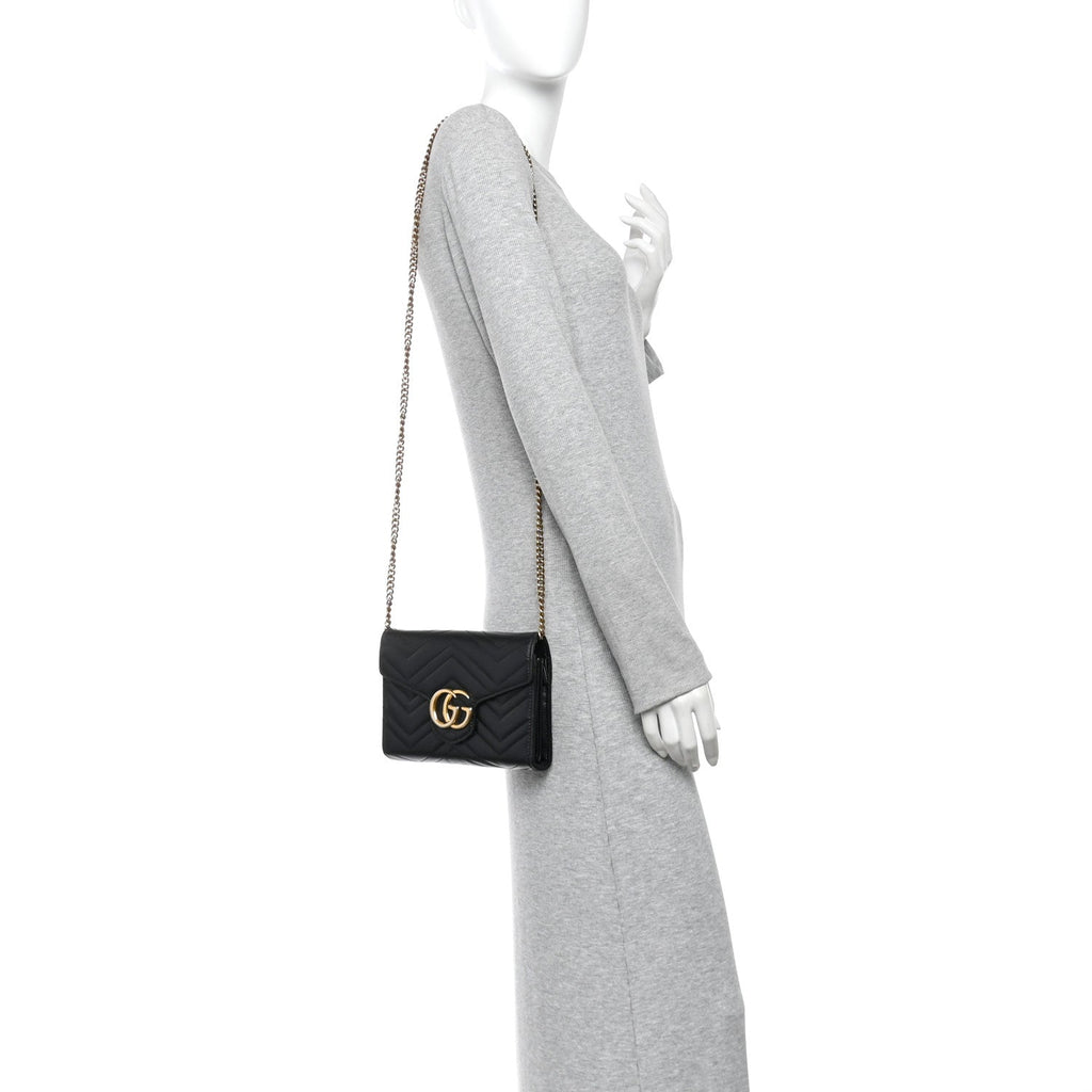 Calfskin Matelasse GG Marmont Chain Wallet Black