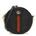 Grained Calfskin Web Mini Ophidia Round Shoulder Bag Black