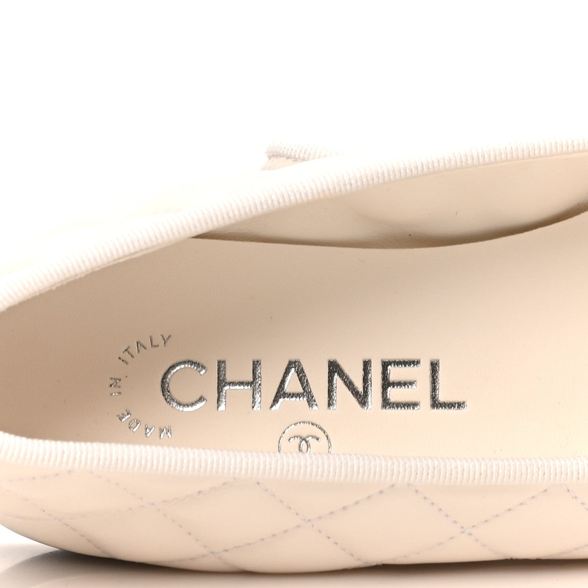 Lambskin Quilted CC Cap Toe Ballerina Flats 37.5 White Black