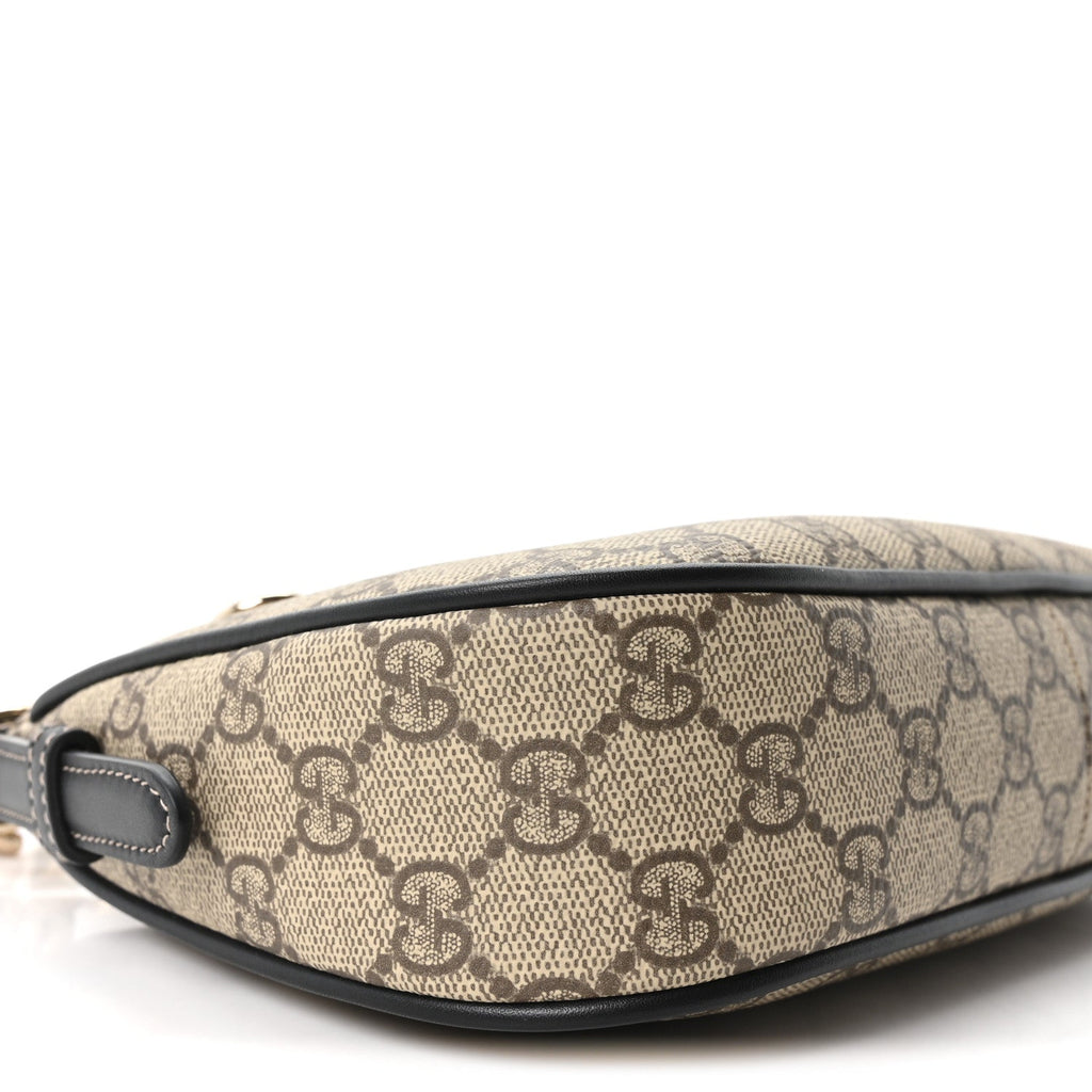 GG Supreme Monogram Textured Calfskin Small Emblem Shoulder Bag Beige Black