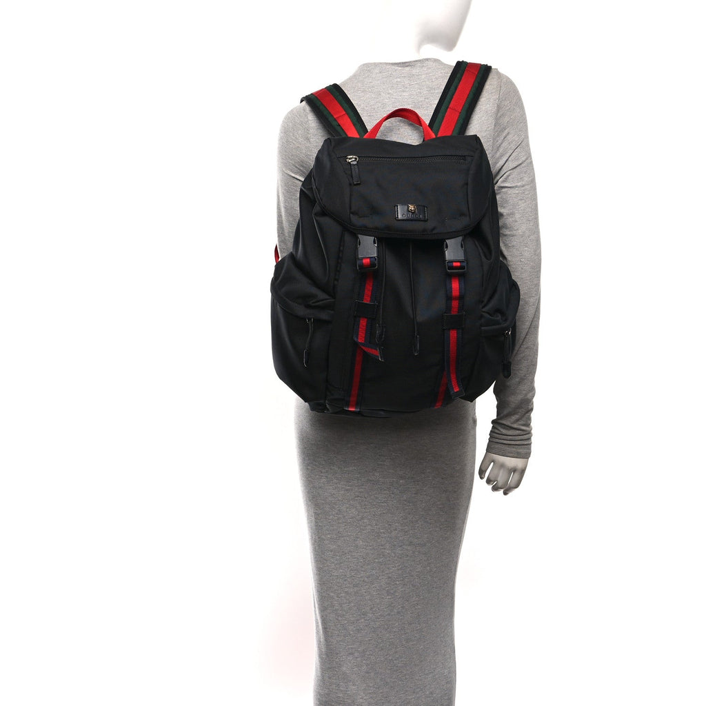 Techno Canvas Web Double Buckle Backpack Black
