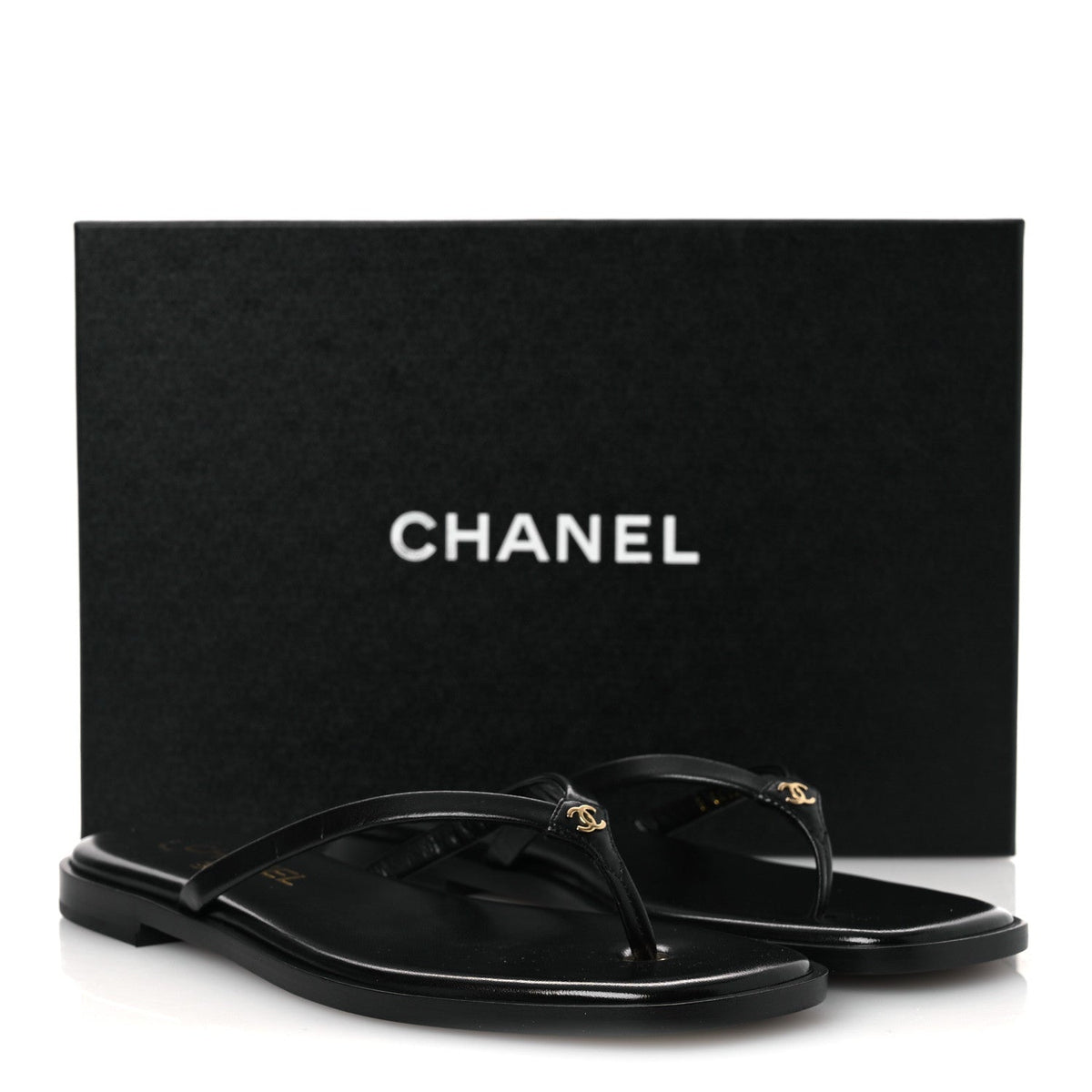 Goatskin CC Times Square Thong Sandals 38 Black