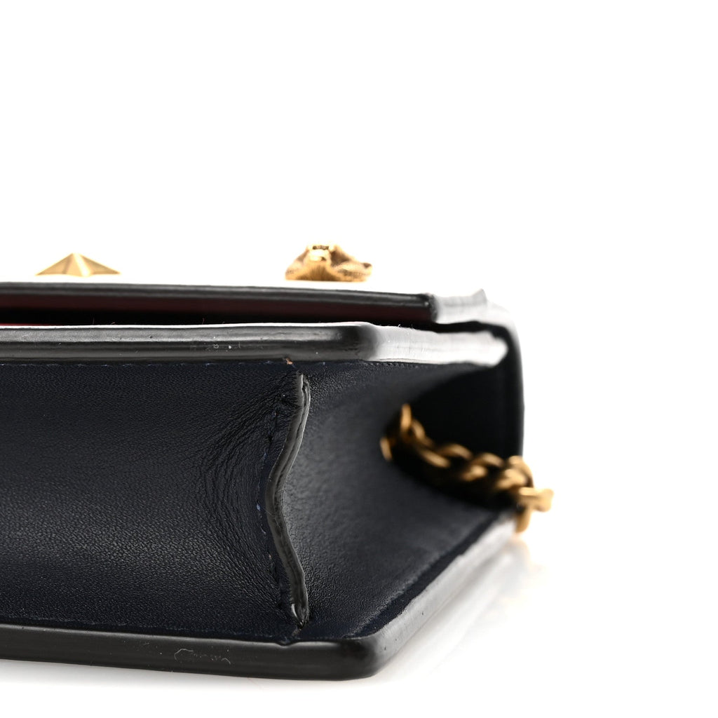 Calfskin Tiger Studded Chain Wallet Blue Agata Hibiscus Red Mystic White