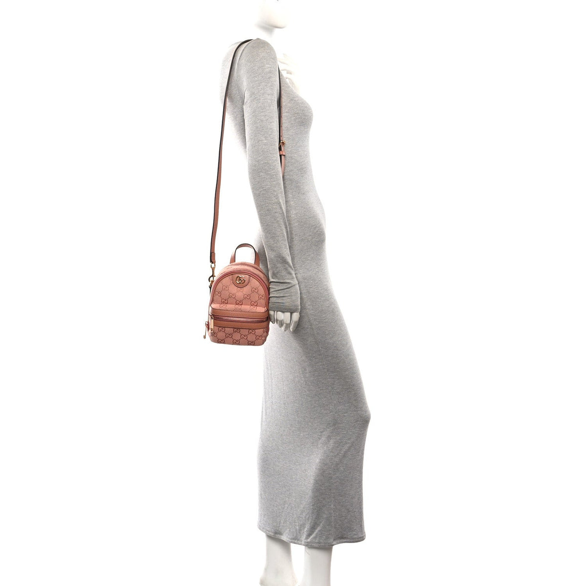 Monogram Textured Dollar Calfskin Mini Ophidia Crossbody Cloche Rose Pink
