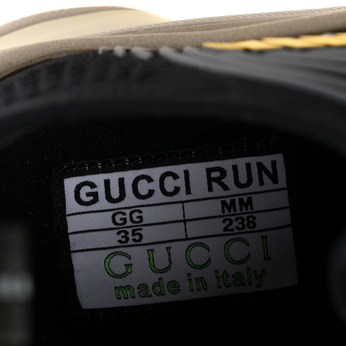 Technical Knit Fabric Waves Womens Gucci Run Sneakers 35 Black Silver Giallo Neon Yellow
