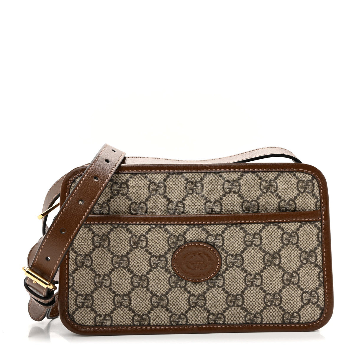 GG Supreme Monogram Azalea Calfskin Mini Retro Interlocking G Shoulder Bag Beige Ebony Brown Sugar