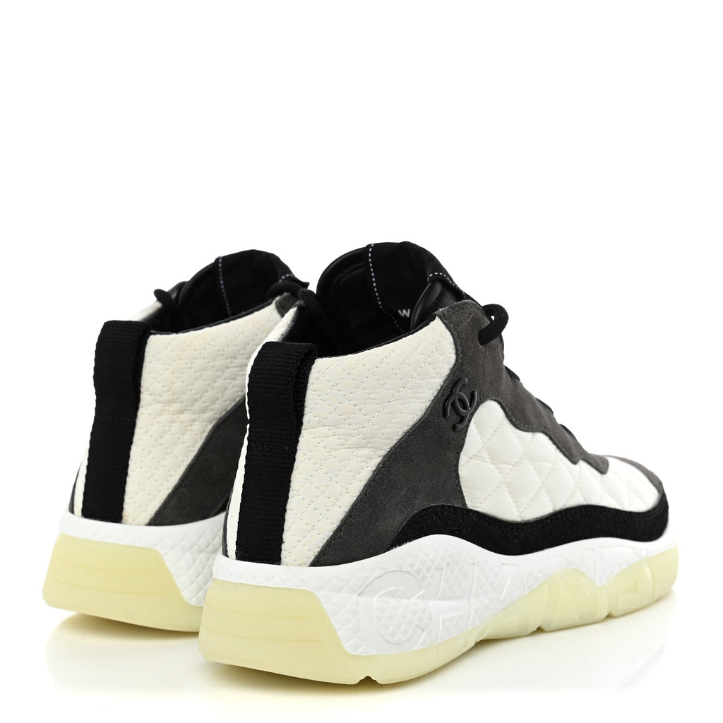 Nylon Suede Calfskin Womens Sneakers 38 White Grey