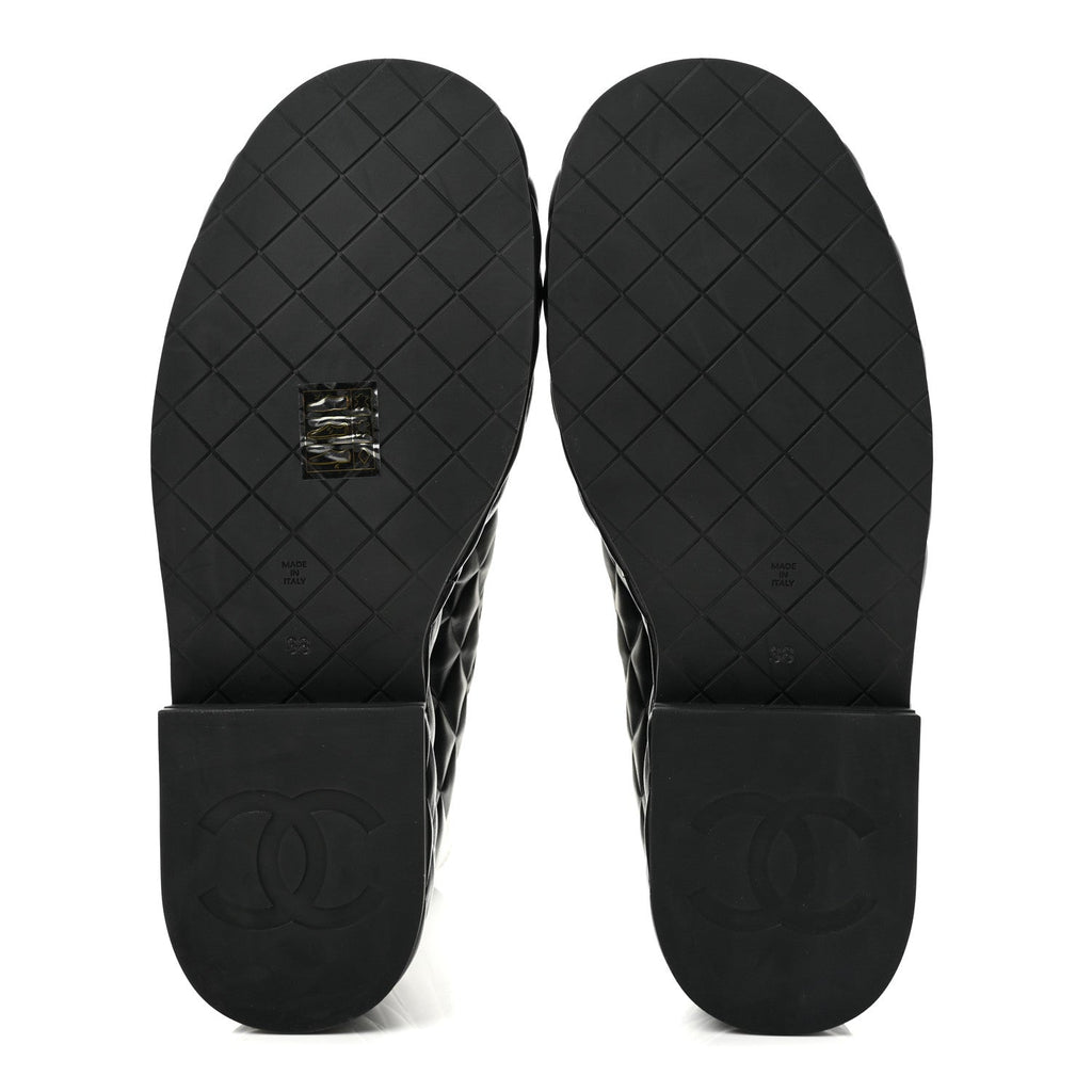 Calfskin Quilted Lace Up Combat Boots 38 Black