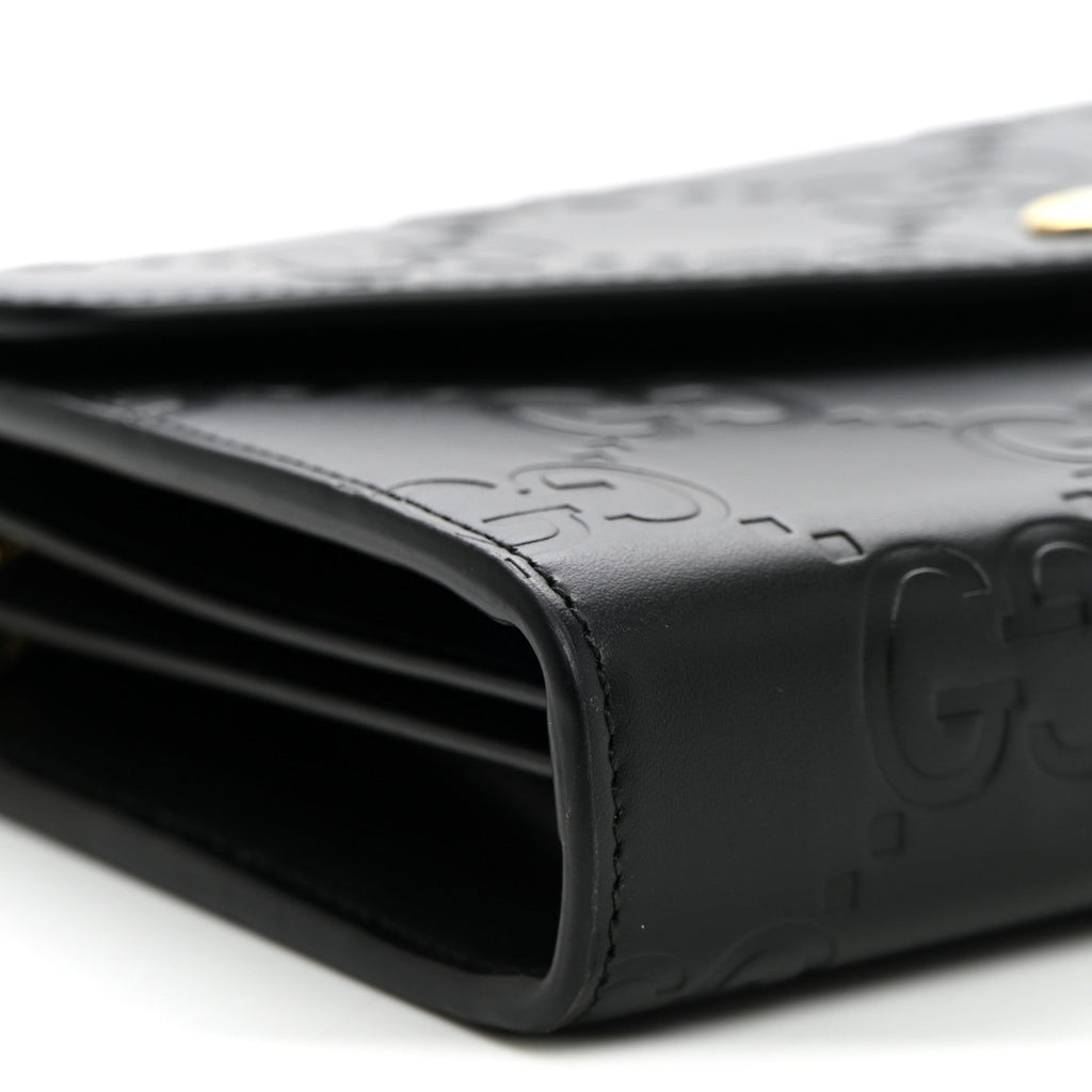Calfskin GG Debossed Chain Wallet Black