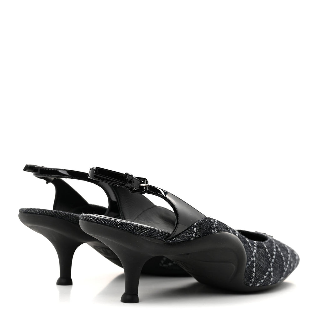 Denim Patent Archlight Low Heel Slingback Pumps 39 Black