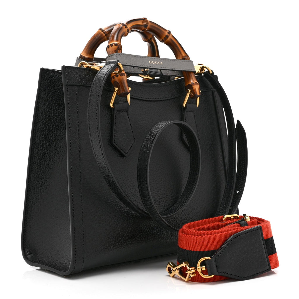 Textured Dollar Calfskin Web Small Diana Tote Bag Black Dusty Grey
