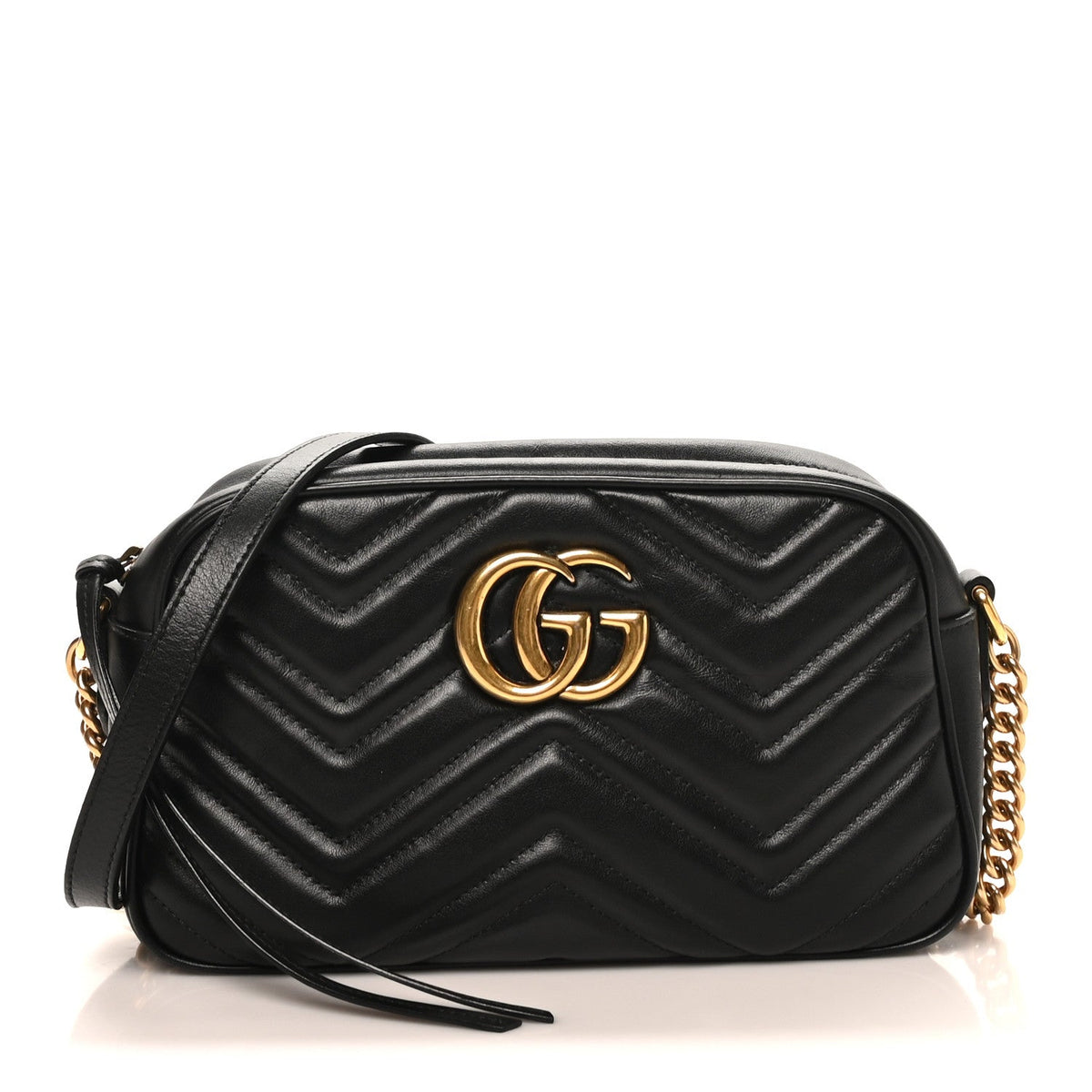 Calfskin Matelasse Small GG Marmont Chain Shoulder Bag Black