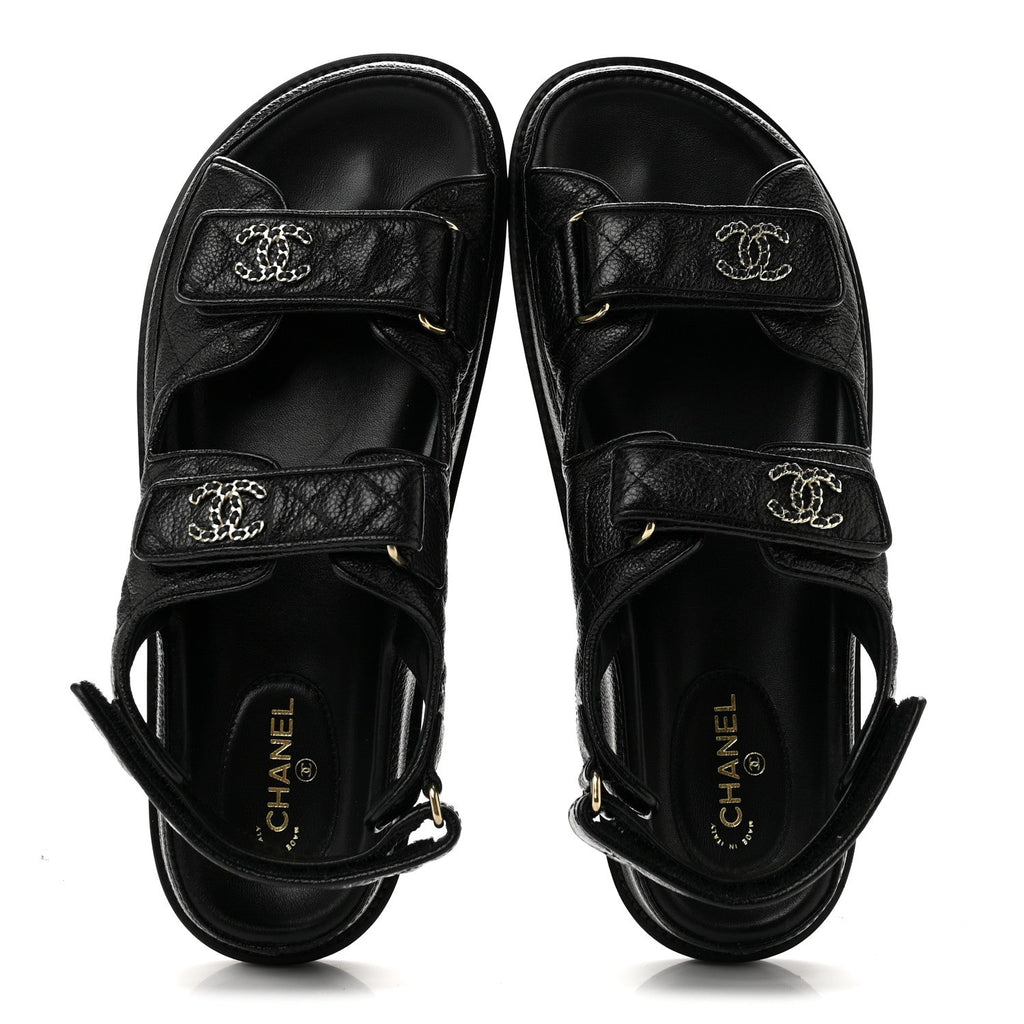 Grained Calfskin Velcro Dad Sandals 39.5 Black