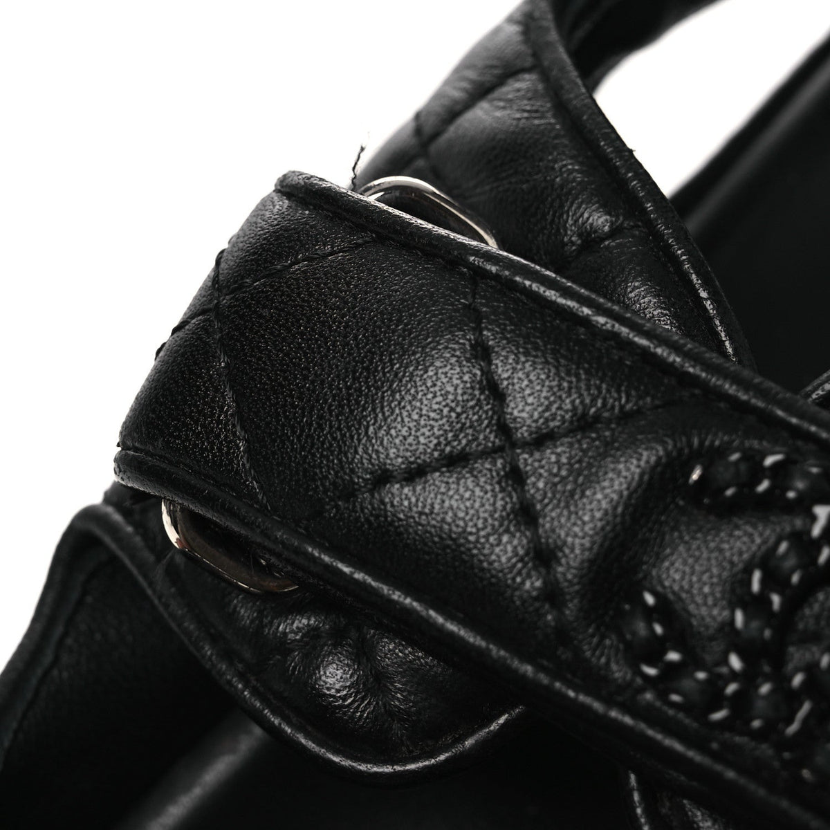 Lambskin Quilted Velcro Dad Sandals 38.5 So Black