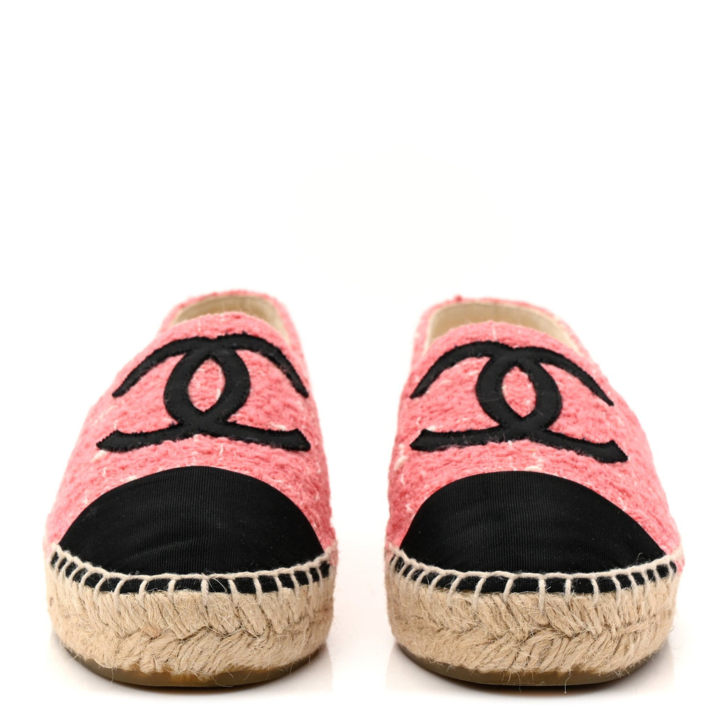 Tweed Grosgrain CC Espadrilles 35 Pink