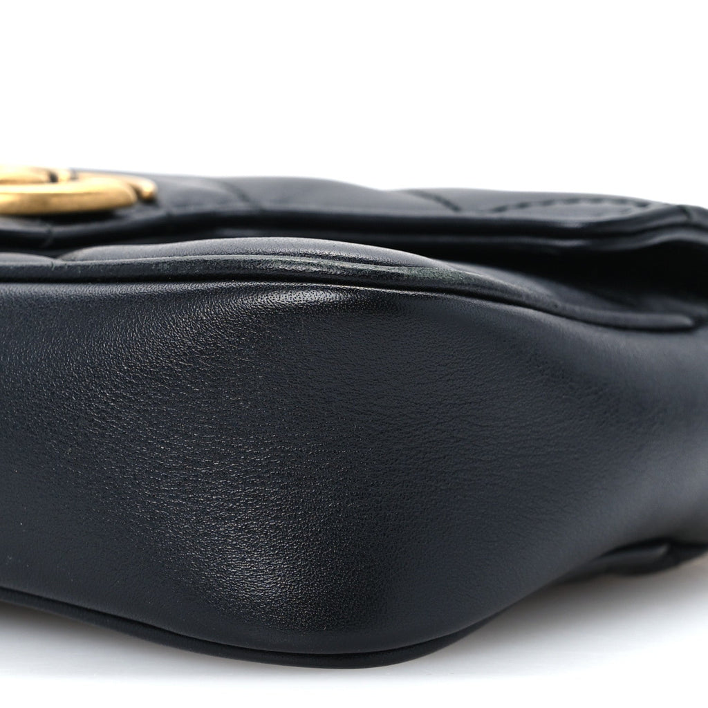 Calfskin Matelasse Super Mini GG Marmont Shoulder Bag Black