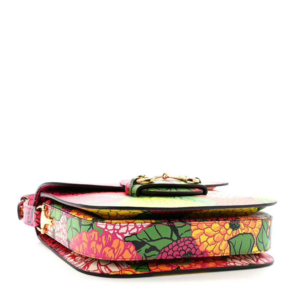 X KEN SCOTT New Shangai Calfskin Pomponica Print Horsebit 1955 Shoulder Bag  Multicolor Fuxia Pompon