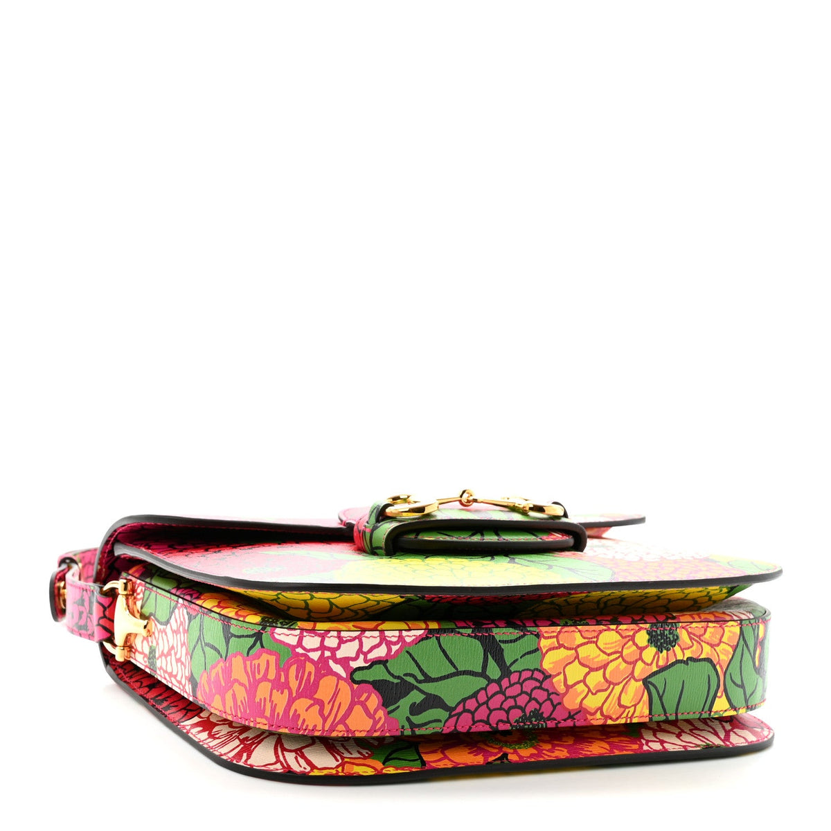 X KEN SCOTT New Shangai Calfskin Pomponica Print Horsebit 1955 Shoulder Bag  Multicolor Fuxia Pompon