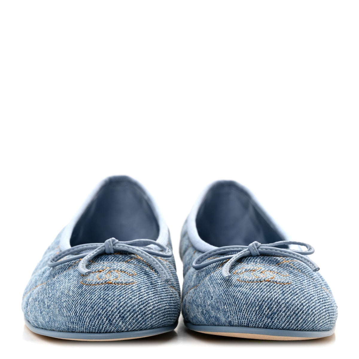 Denim Quilted CC Cap Toe Ballerina Flats 37.5 Light Blue