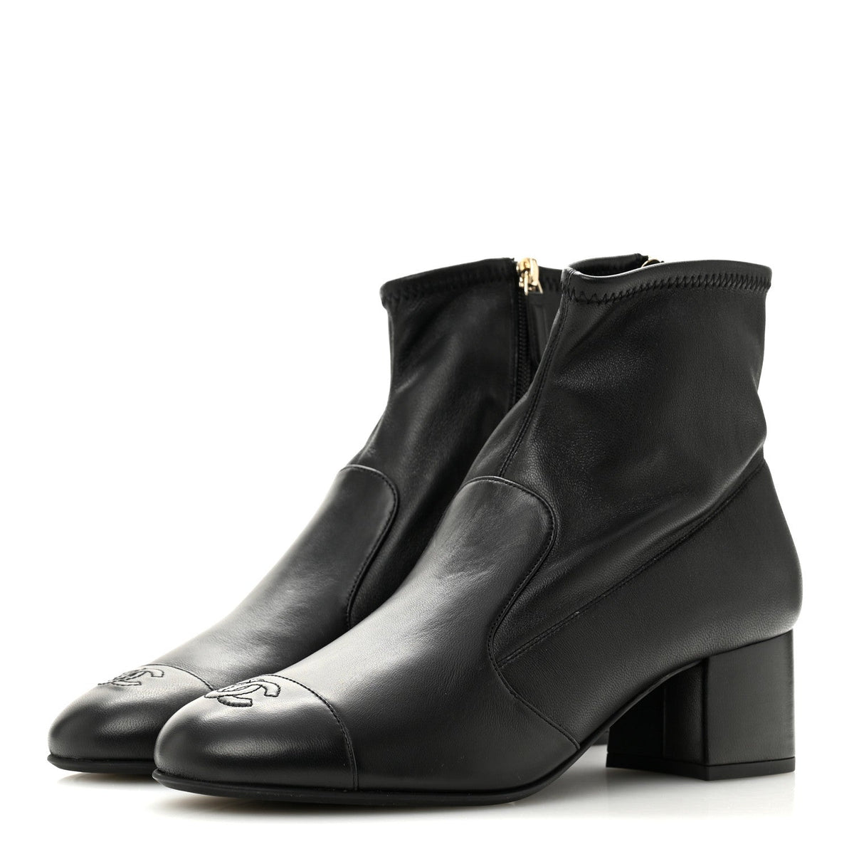 Stretch Lambskin Cap Toe CC Uniform Short Boots 40 Black