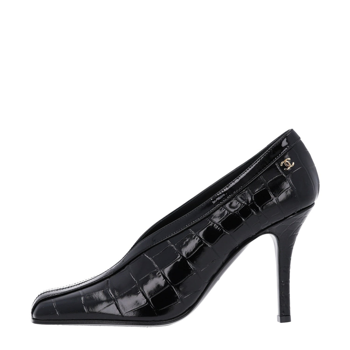 Crocodile Embossed Patent Calfskin Pumps 37.5 Black
