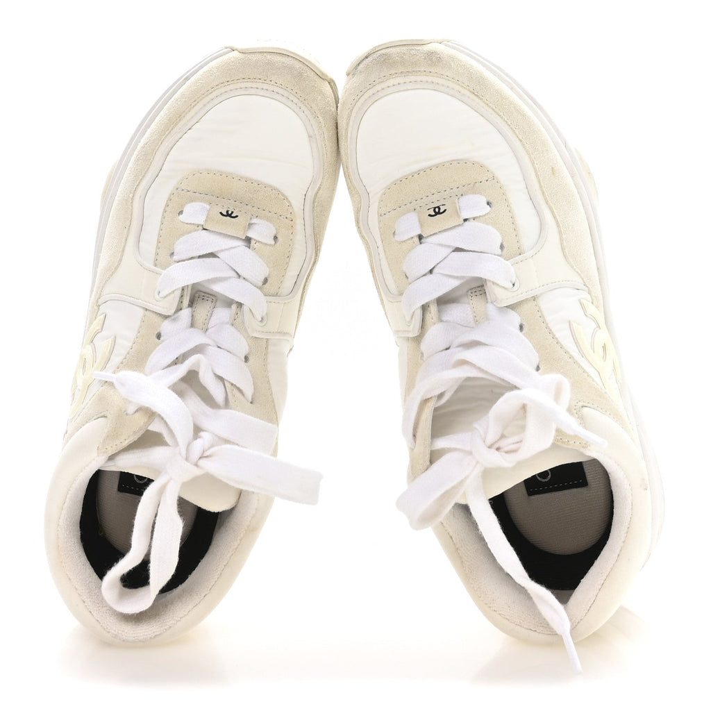 Suede Calfskin Fabric CC Sneakers 36 White