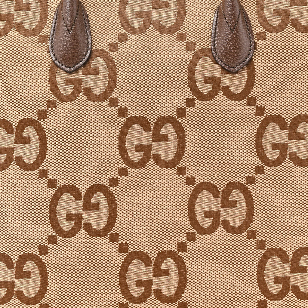 Monogram Jumbo GG Textured Dollar Calfskin Web Tote Bag Camel Ebony New Acero