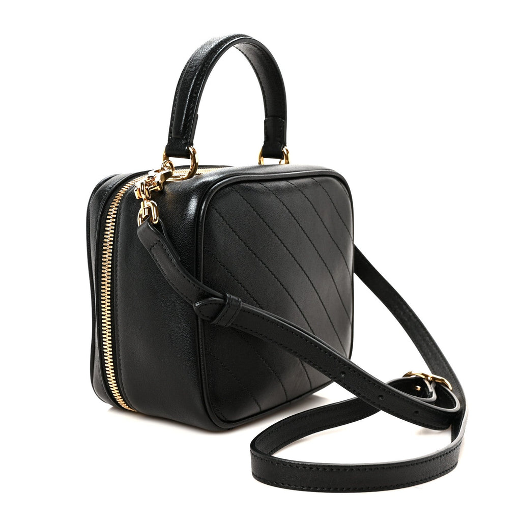 Sakai Be Green Calfskin Diagonal Stitched Blondie Top Handle Bag Black