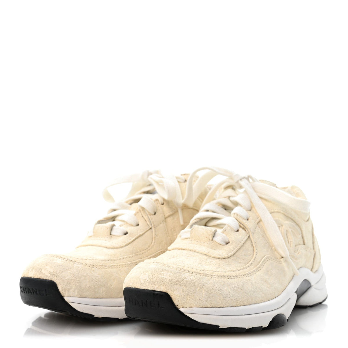 Nylon Suede Calfskin Printed CC Sneakers 37 White