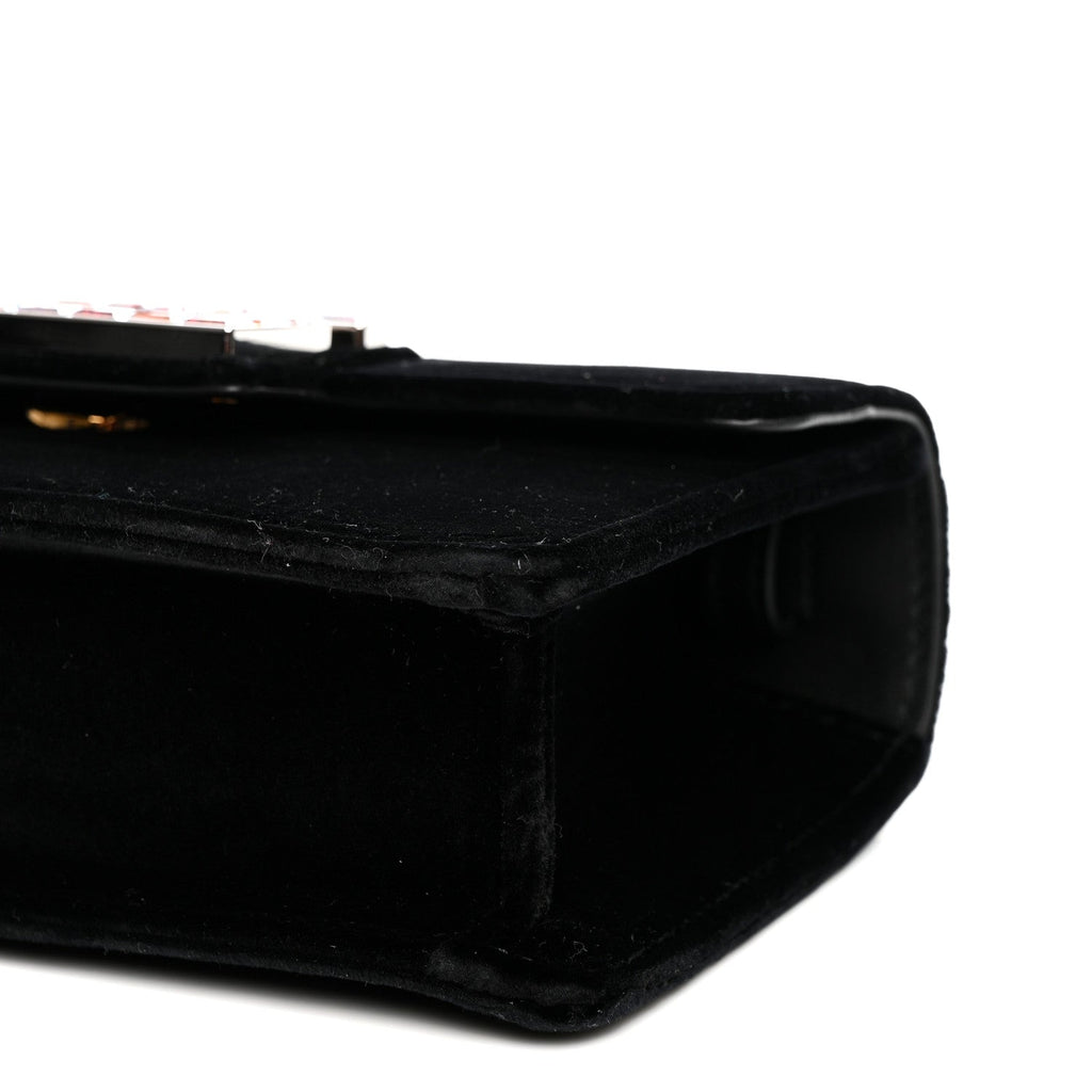 Velvet Crystal Square G Shoulder Bag Black