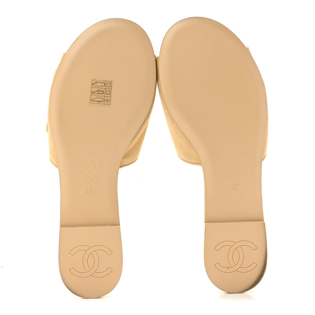 Suede Kidskin Velcro Mules 38 Beige