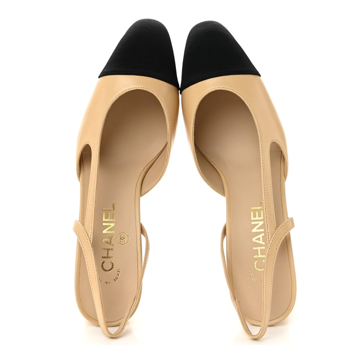 Goatskin Grosgrain Cap Toe CC Slingback Pumps 38 Beige Black