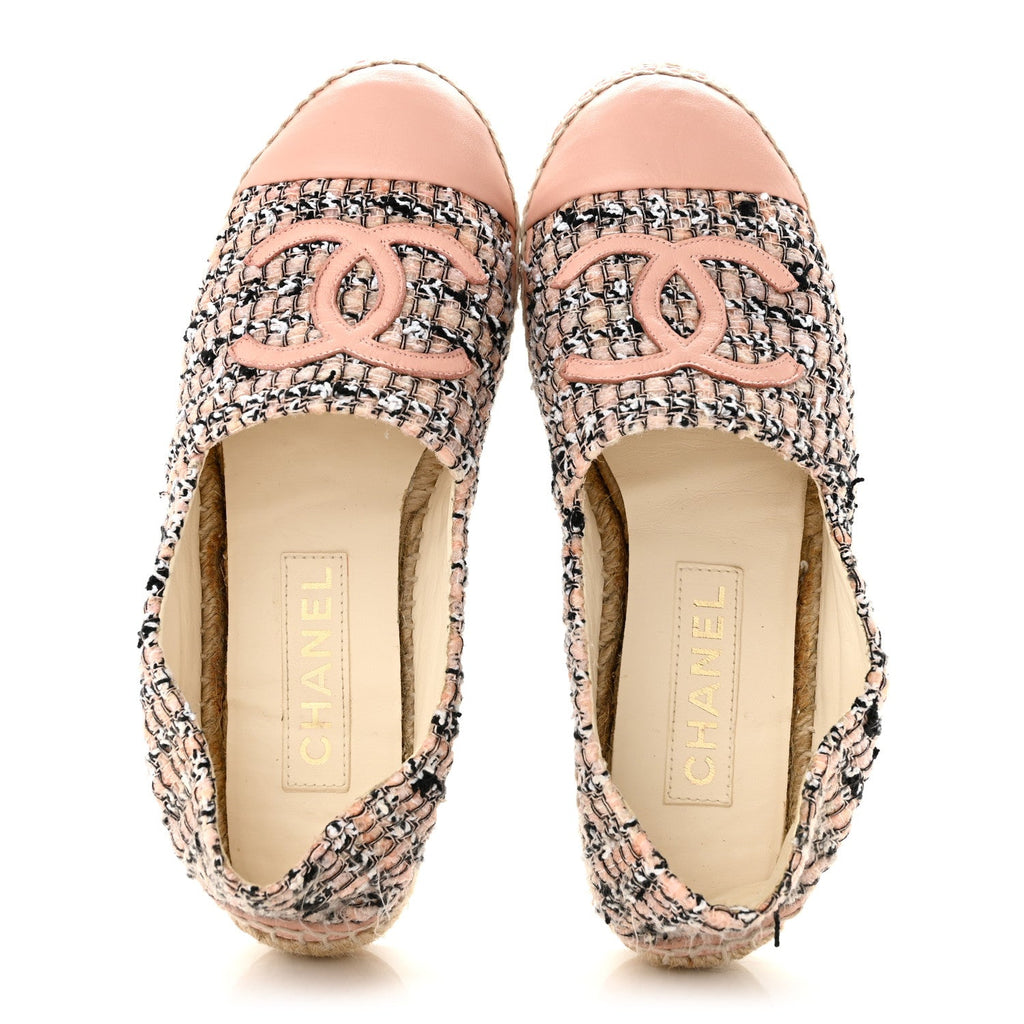 Tweed Lambskin CC Espadrilles 38 Pink