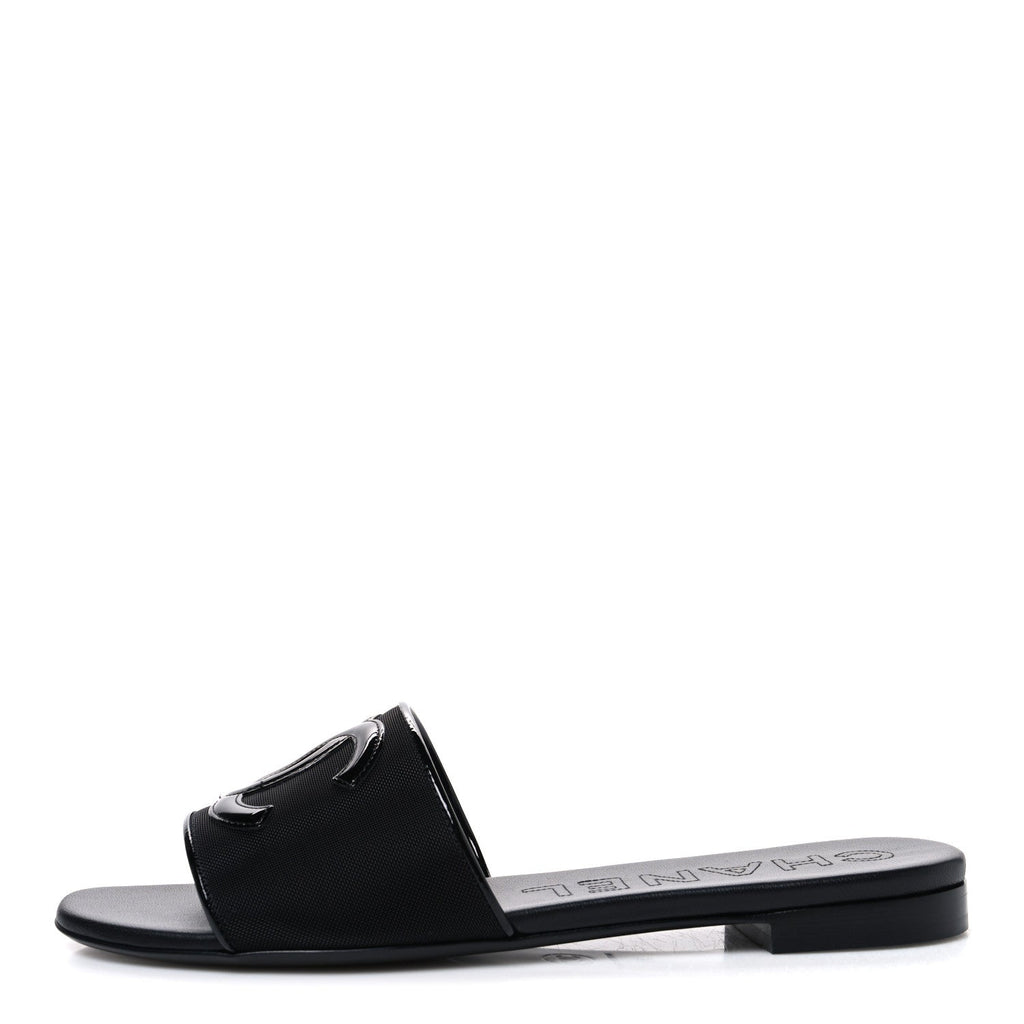 Mesh Patent Calfskin CC Mules 39 Black