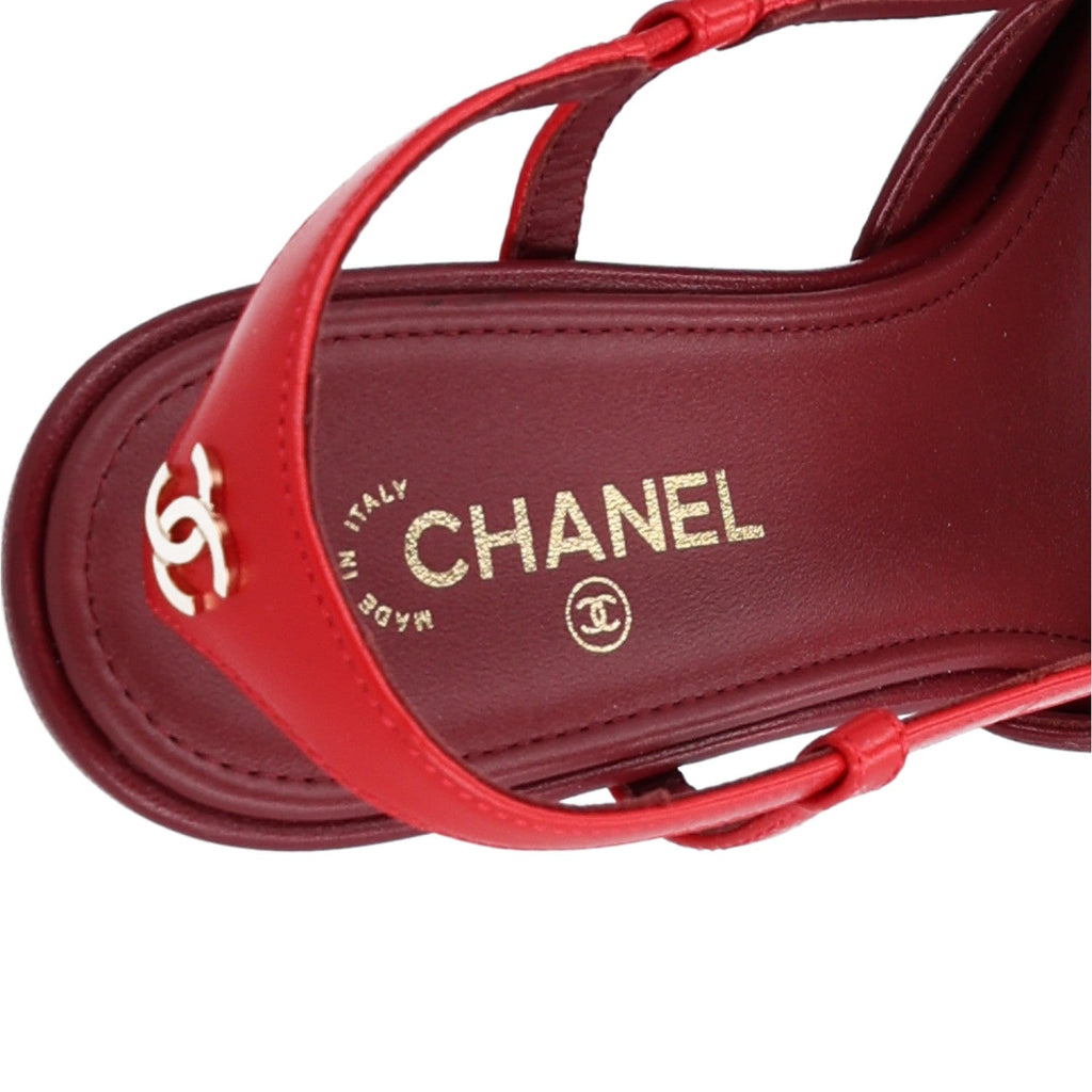 Lambskin Cap Toe CC Slingback Pumps 37 Burgundy Red