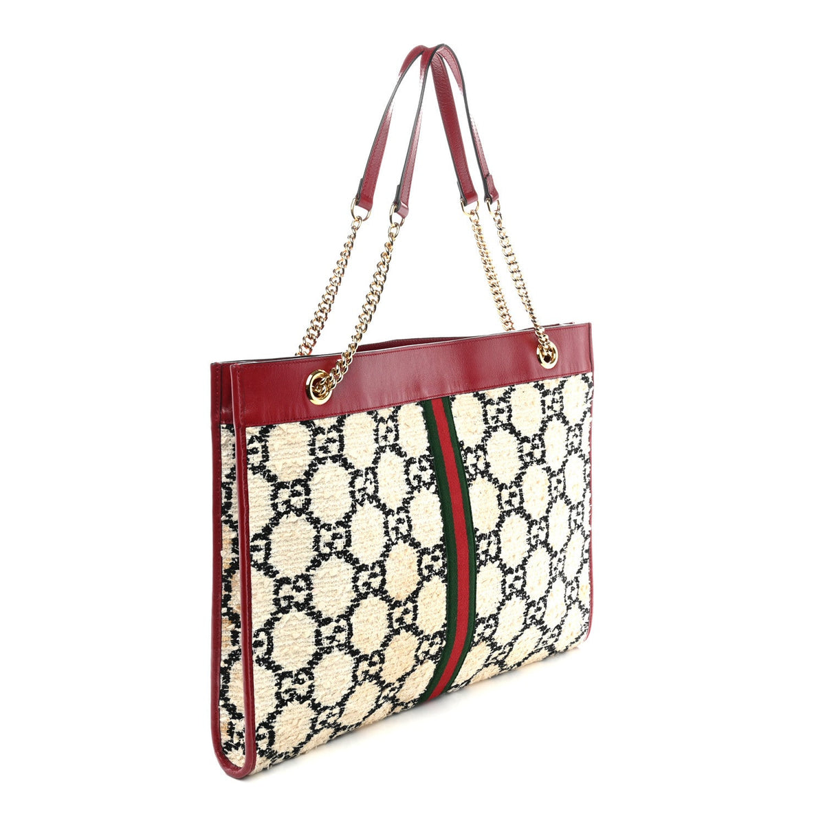 Tweed GG Monogram Large Rajah Chain Tote White Black Romantic Cherry