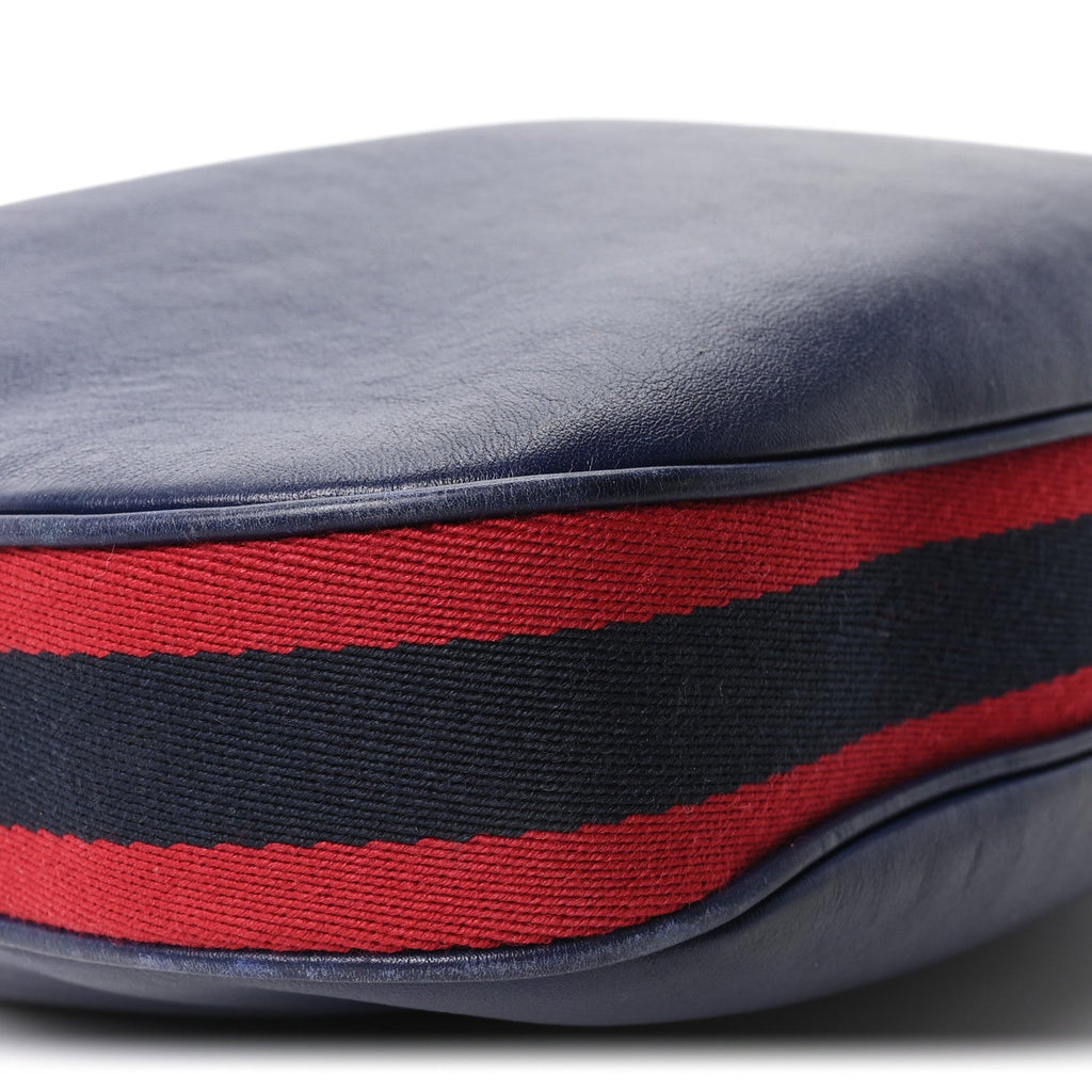 Aria Calfskin Web Large Attache Shoulder Bag Navy