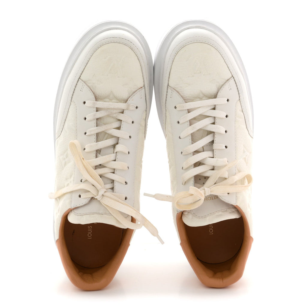 Grained Calfskin Embossed Monogram Mens Beverly Hills Sneakers 8.5 White