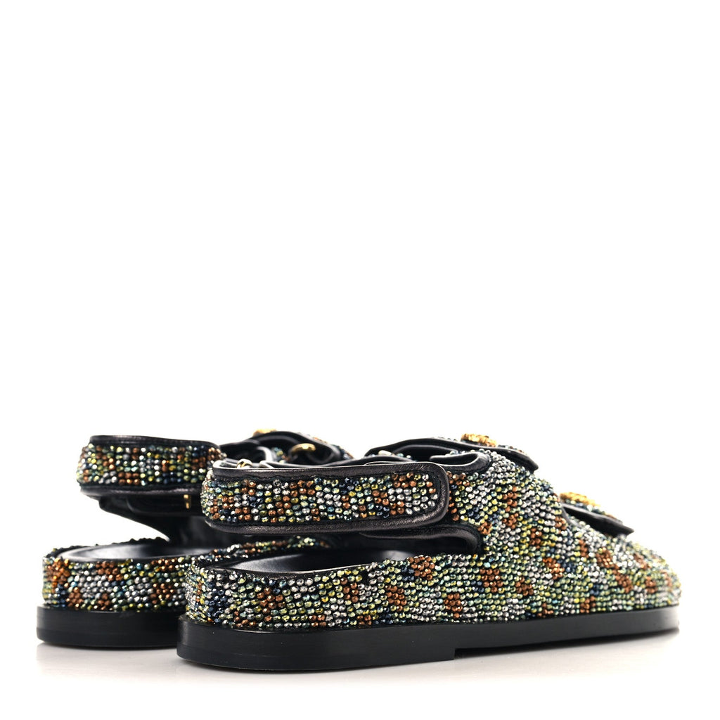 Grained Calfskin Crystal Velcro Dad Sandals 36.5 Black Multicolor