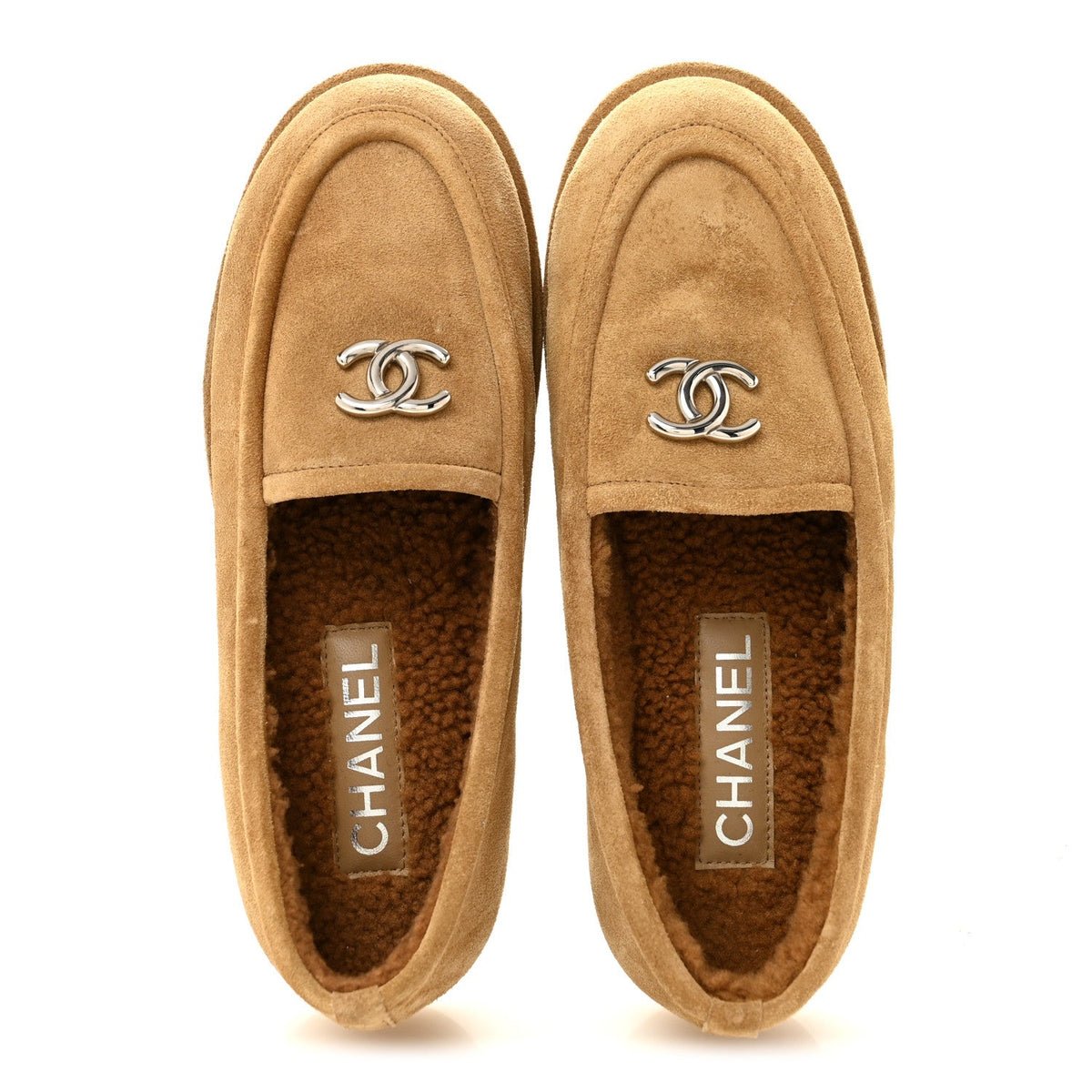 Suede Calfskin CC Loafers 37.5 Dark Beige