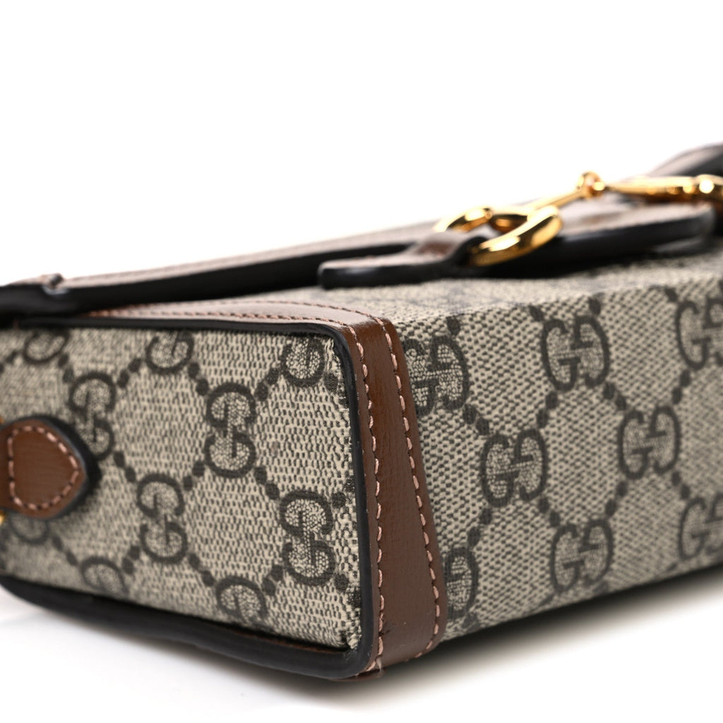 GG Supreme Monogram Mini Horsebit 1955 Shoulder Bag Beige Brown Sugar
