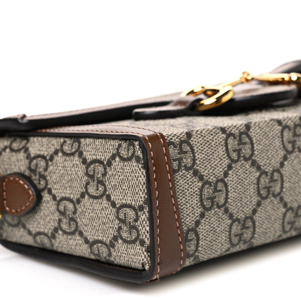 GG Supreme Monogram Mini Horsebit 1955 Shoulder Bag Beige Brown Sugar