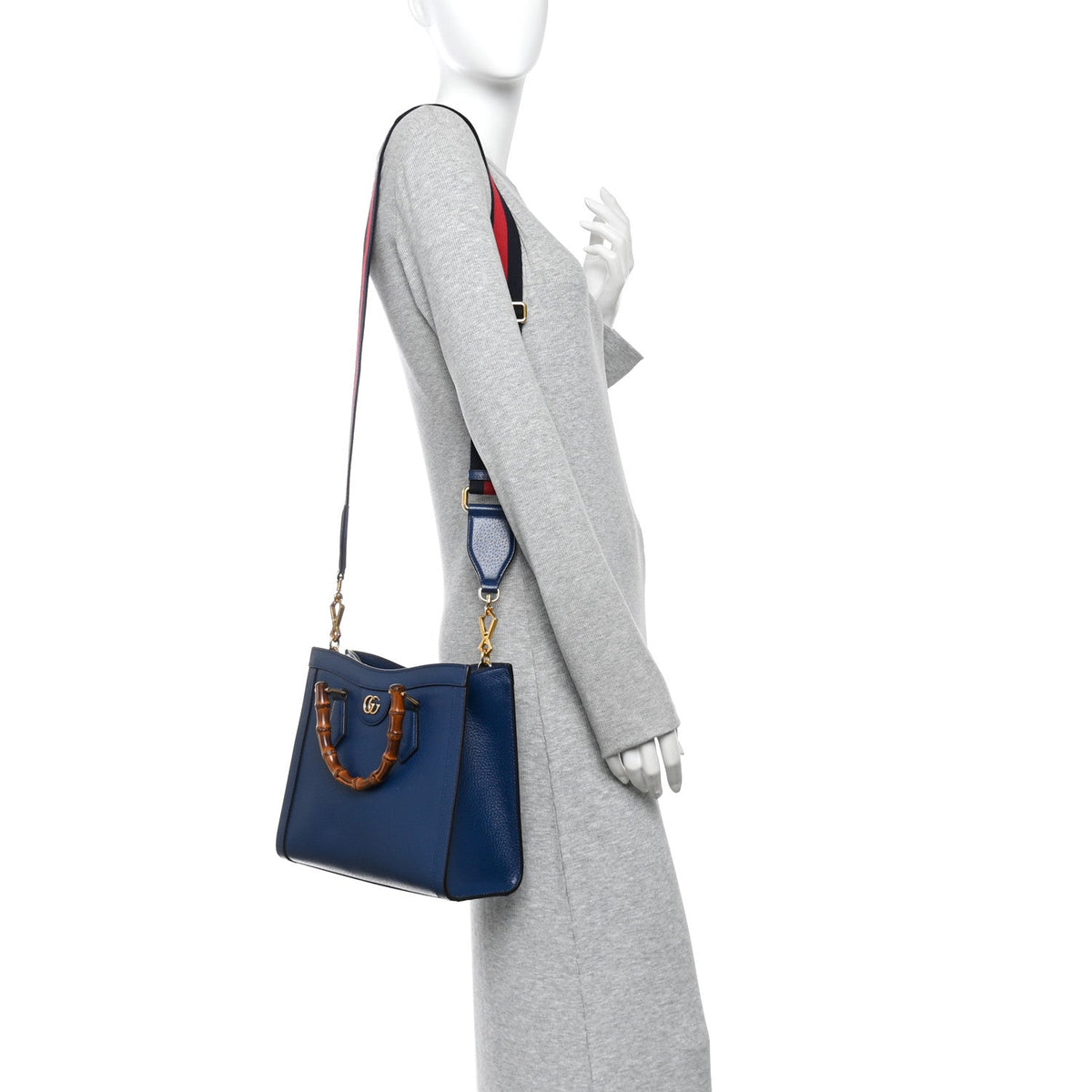 Textured Dollar Calfskin Web Small Diana Tote Bag Royal Crop