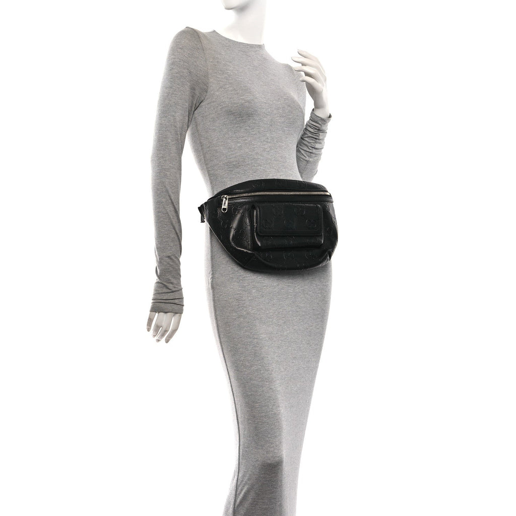 Calfskin GG Tennis Embossed Pocket Belt Bag Black