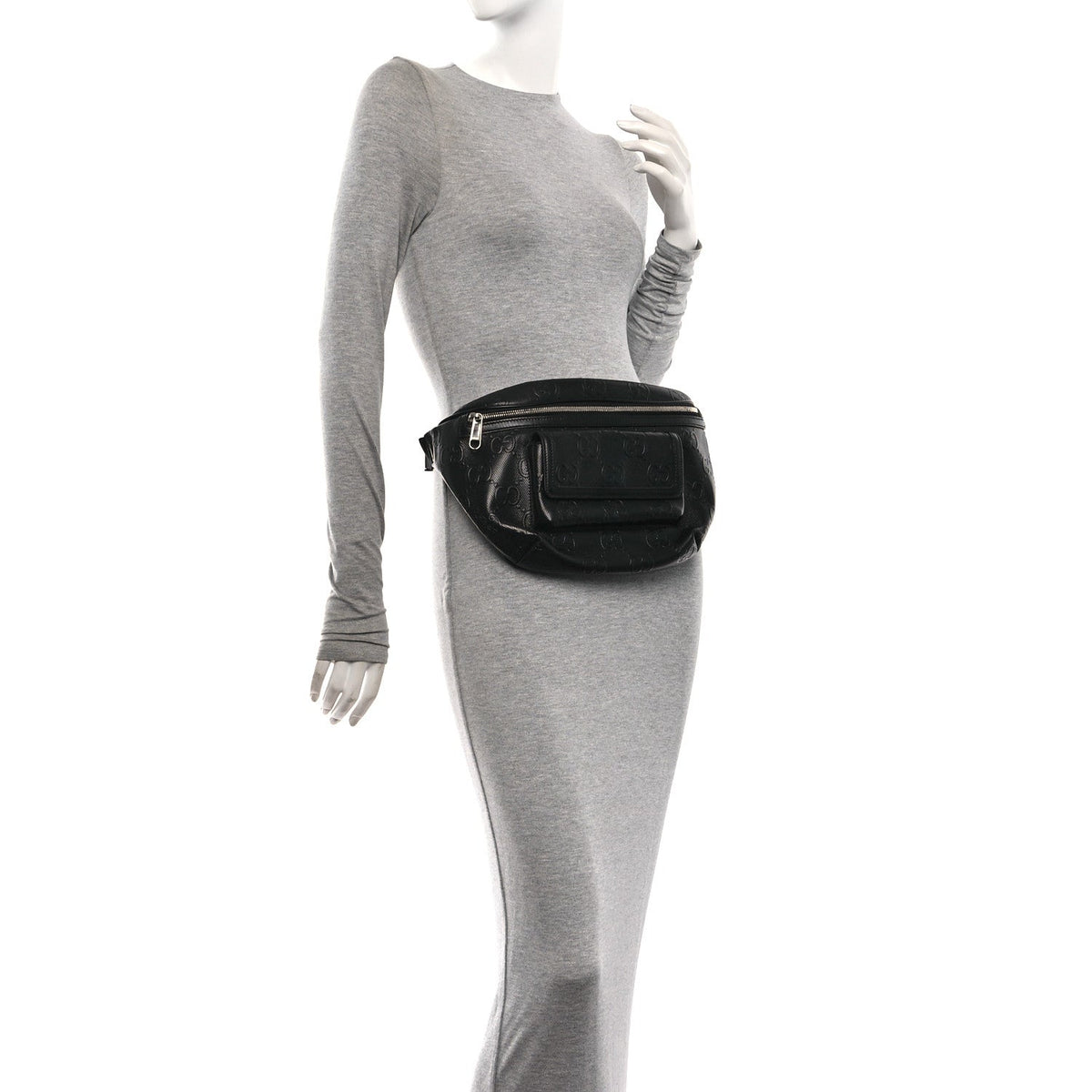Calfskin GG Tennis Embossed Pocket Belt Bag Black