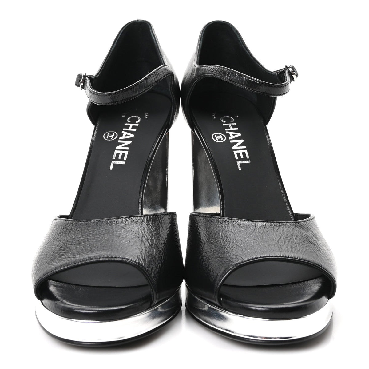 Shiny Lambskin Sandals 39.5 Black